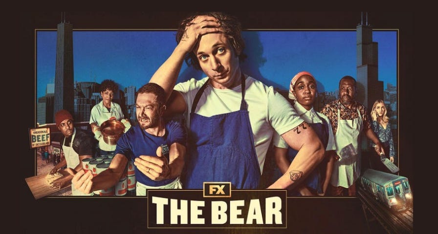 Promotional poster for the TV show “The Bear” on FX featuring characters from the show.