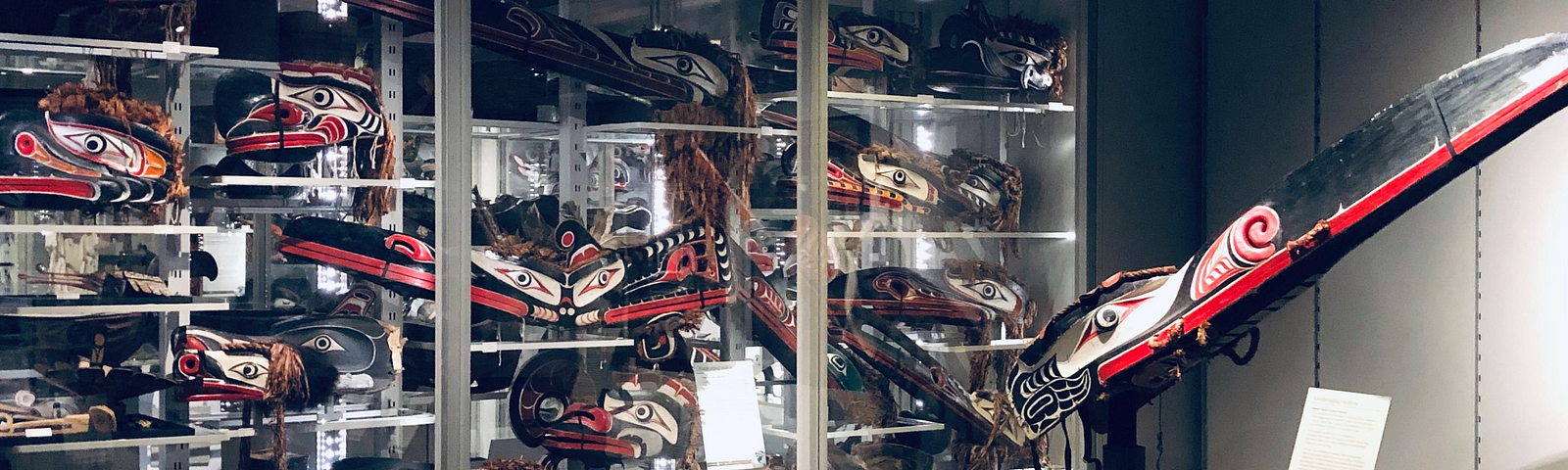 Masks from the Kawkwaka’wakwa’s Hamatsa secret society, from the collection of the UBC Museum of Anthropology