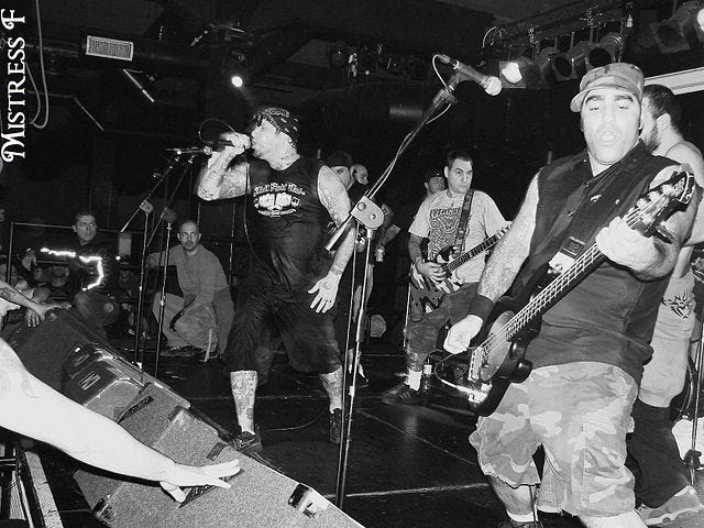 Black and white photo of Agnostic Front circa the mid-2000s