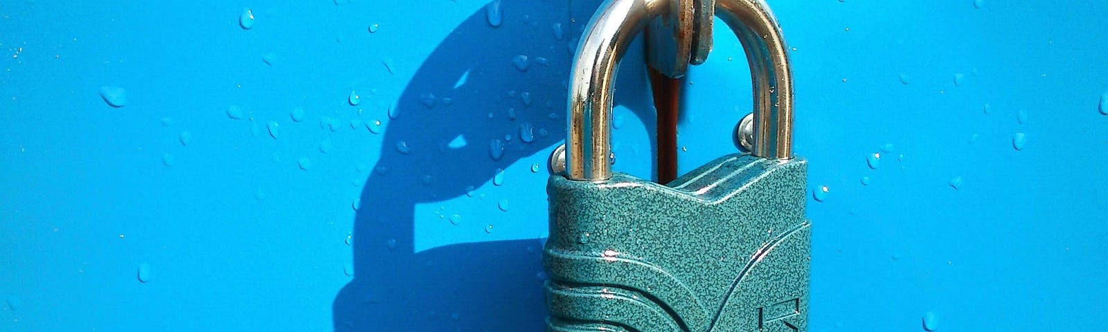 Photo of a lock cinching a door together.