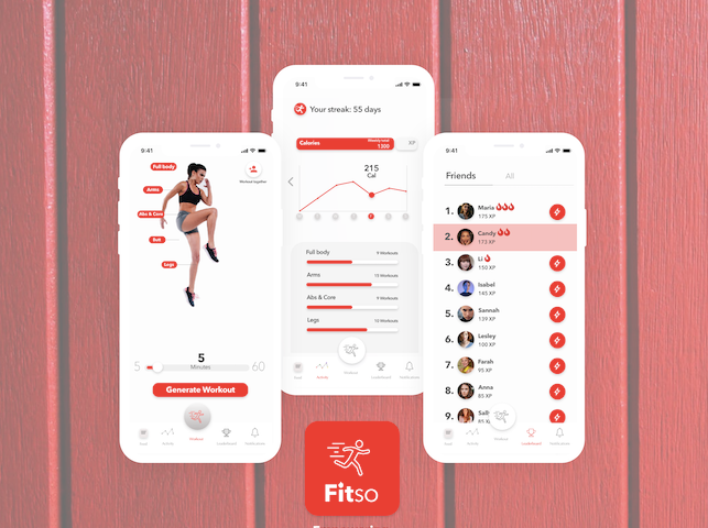 Mockup screens of the Fitso app