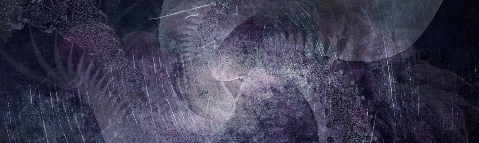 Abstract image of a light swirl on a textured field of black and dark purple.