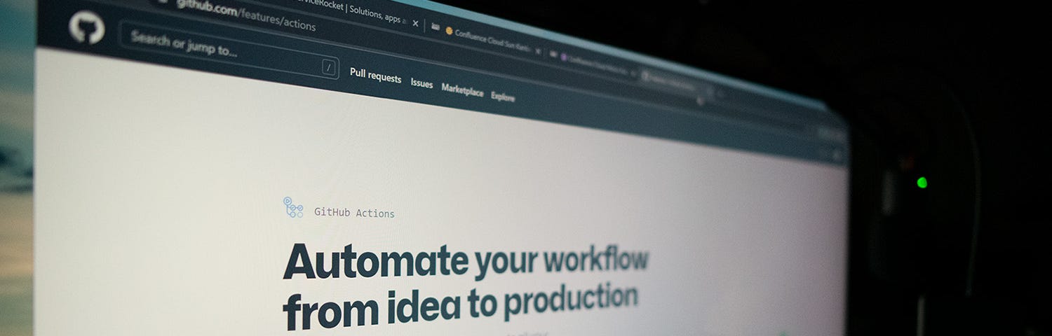 A screen showing a web browser on a page about GitHub Action