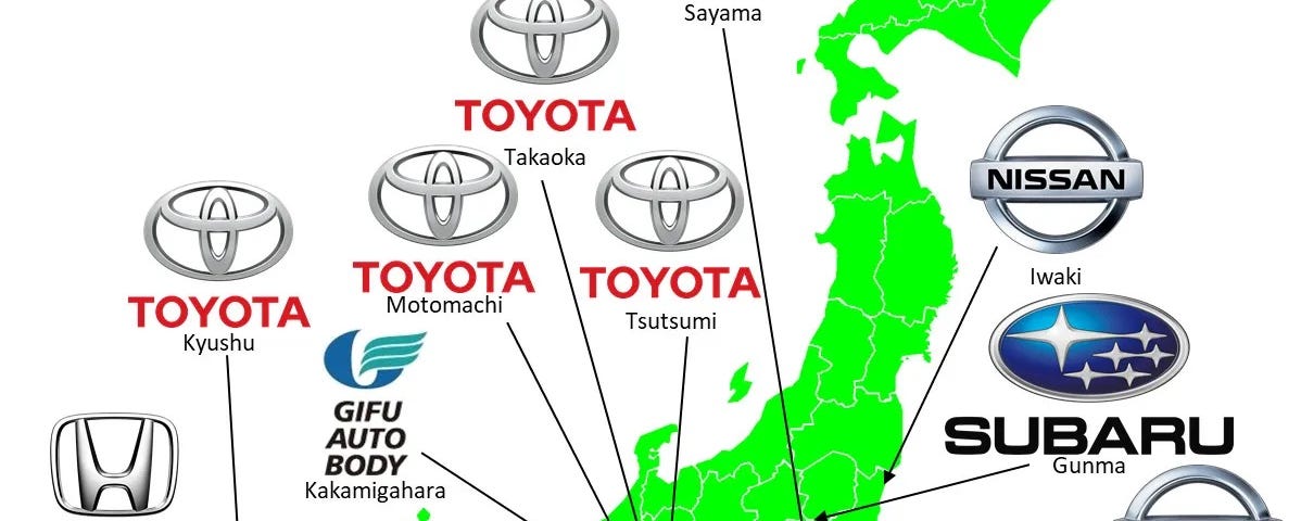 IMAGE: A map of Japan with the location of the main Japanese automotive factories