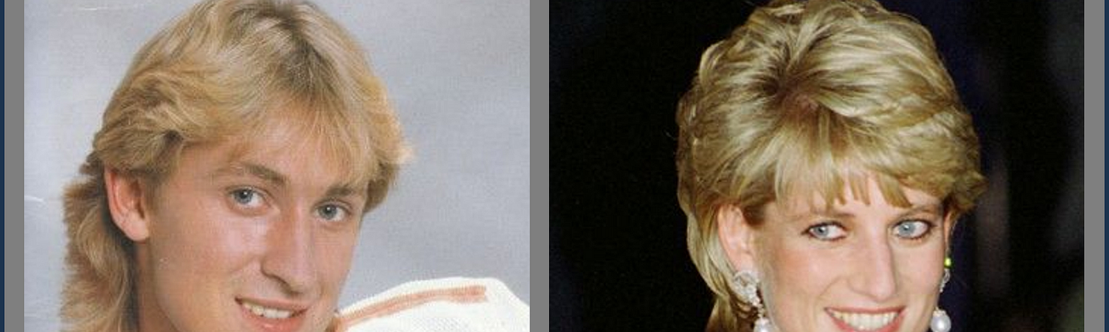 Princess Di and Wayne Gretzsky were hockey royalty and, well, just plain royalty. They were both born in 1961, allegedly on different dates. Strangely, my request for birth certificates has not been answered. Even more strangely, they bear an incredible resemblance to each other.