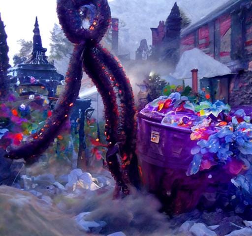 A tentacle monster hiding among the waste disposal