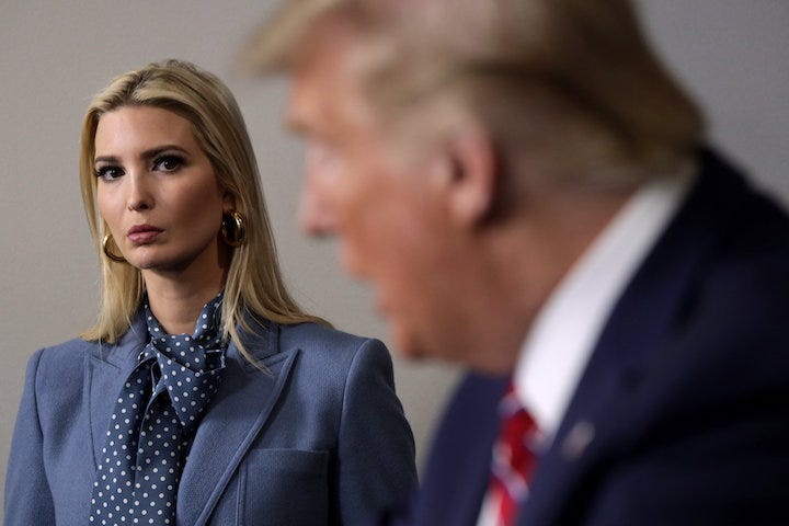 Photo of Ivanka and Donald Trump. Humor. Satire. Funny. Legal. Court. Crime. Lawyers. New York City.