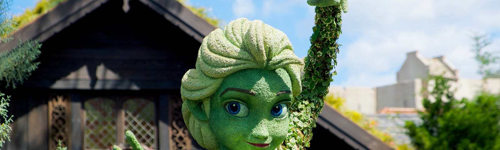 Disney character, a closeup of the topiary in the form of Elsa