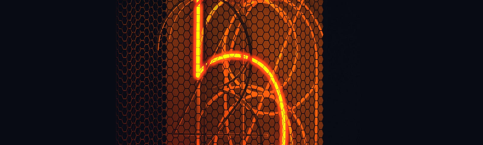neon orange numbers, overlapping, on black background, with the number 5 the brightest