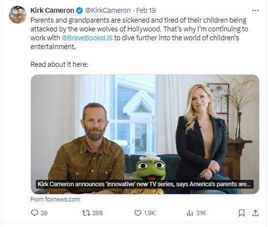 Kirk Cameron tweet about Woke Wolves of Hollywood