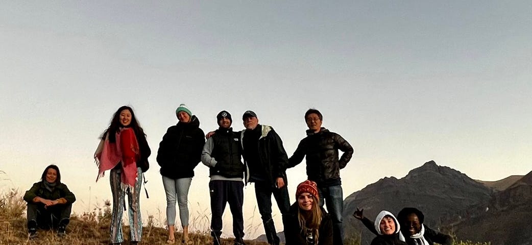 Group of happy friends, in the Sacred Valley, Peru