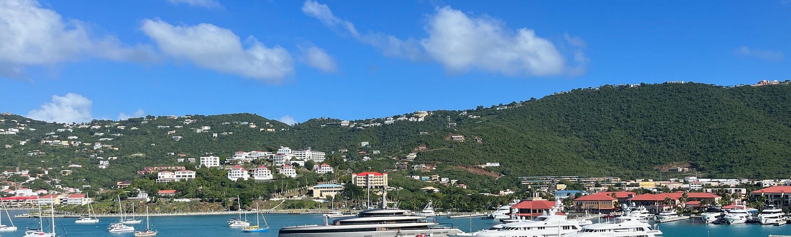 over-sized yachts and white sail boats anchored at St. Thomas