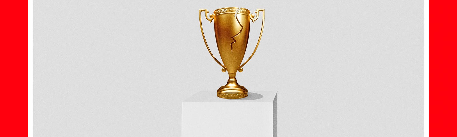 A cracked trophy on a pedestal