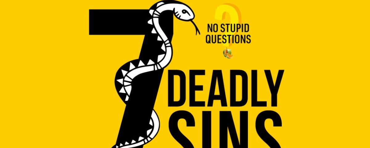 Graphic in yellow with a snake wrapped around the number 7 and Deadly Sins to the right.