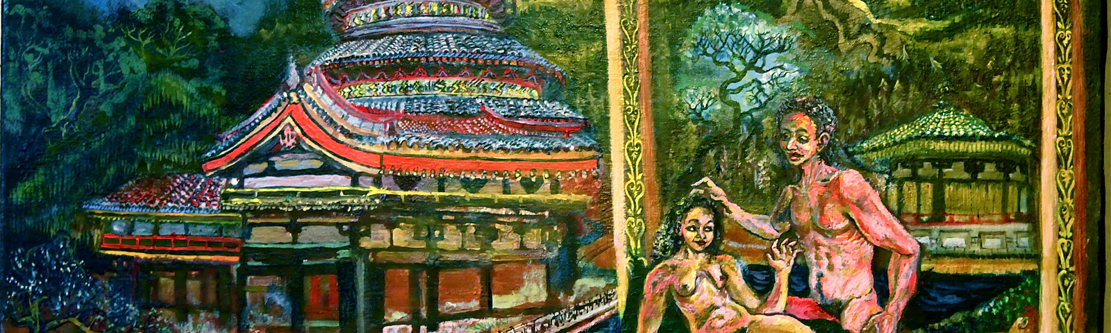 Painting of nude man and woman in Kubla Khan’s Pleasure Dome
