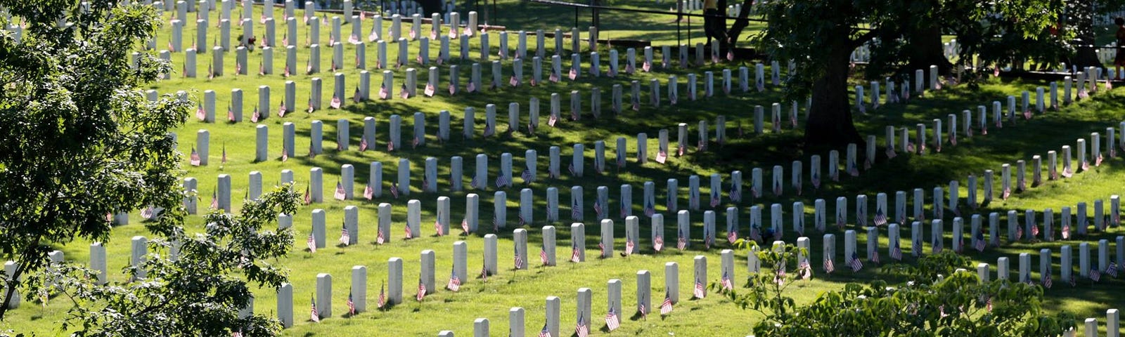 A photo of graves at Arlington National Cemetery.