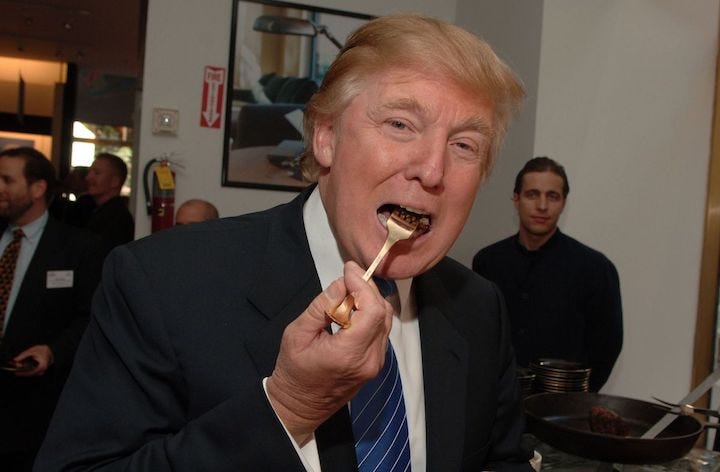 Photo of Donald Trump eating dessert. Humor. Funny. Recipes. Apples. Food.