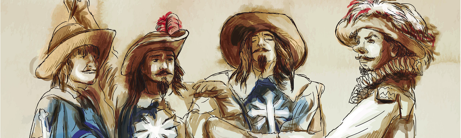 The Three Musketeers. An hand drawn illustration.