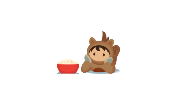 An Illustration of the Salesforce character, Astro, propped up next to a bowl of popcorn