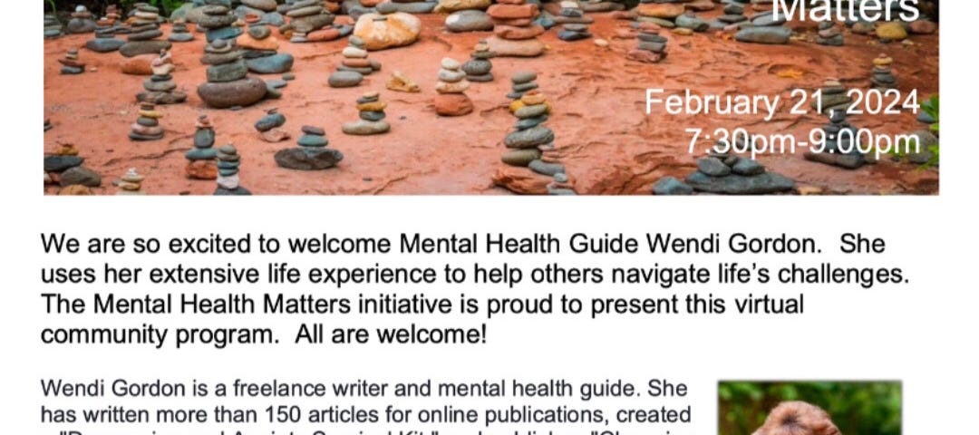 mental health event flyer promoting Wendi Gordon’s guest appearance