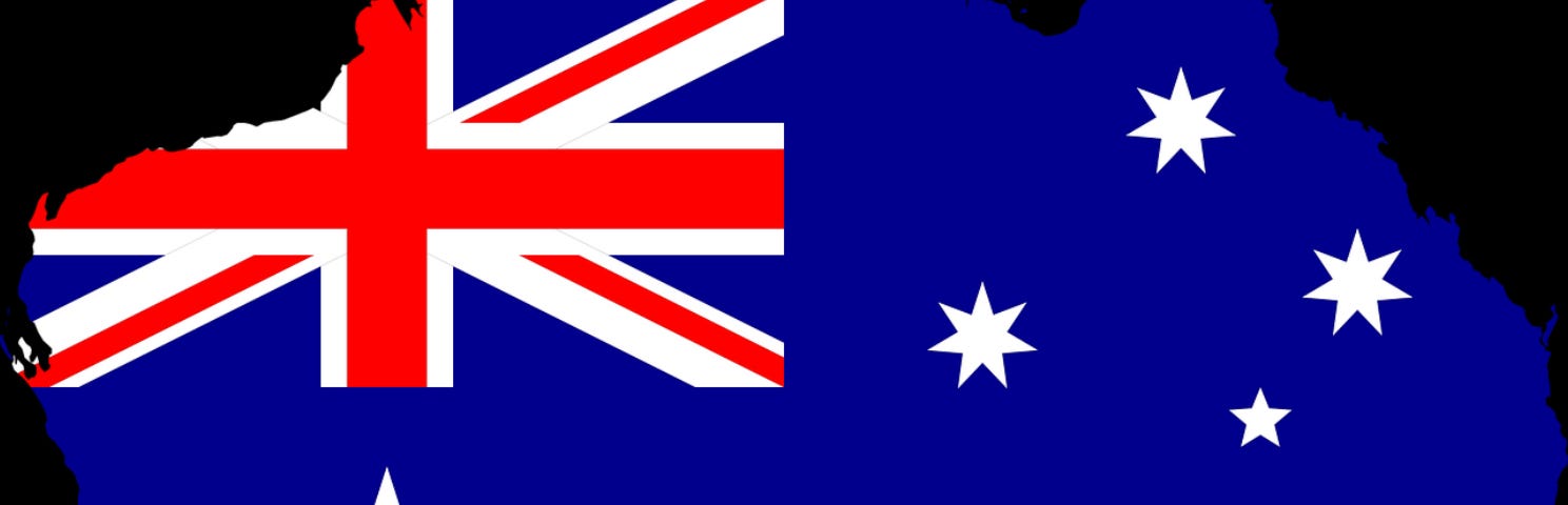 A map of Australia coloured by the Australian Flag.