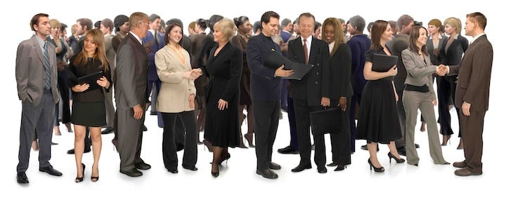 Group of corporate business people networking on a white background