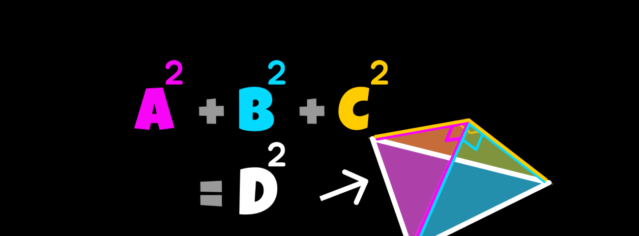 A² + B² + C² = D²: in a right-angled tetrahedron the sum of squares of areas of three sides meeting at the right angle is the sum of the square of the area of the remaining side