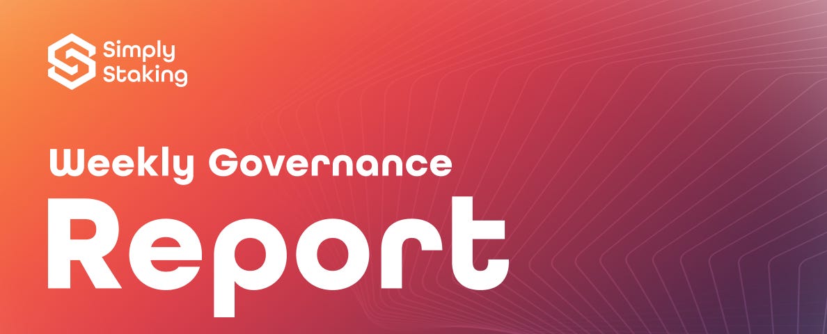 Weekly Cosmos Governance Report by Simply Staking promoting transparency and education for our Blockchain Validator delegators.