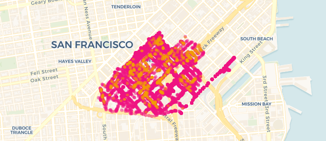 A map of SoMa West, showing the vast area cleaned up by Rubbish and its community.