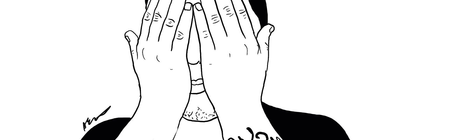 Illustration of Author holding their hands in front of their face, hiding.