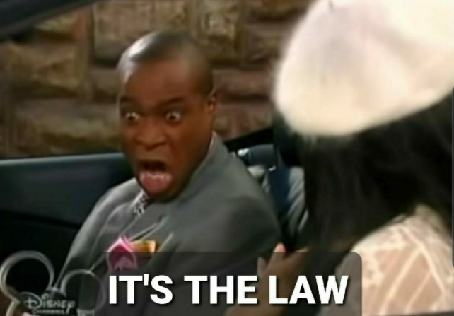 The meme where you see a man screaming "it's the law"