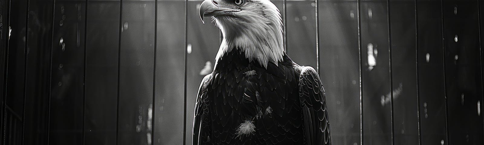 Eagle, confined to a cage.