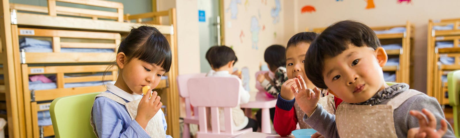 Kids eating their food at a nursery