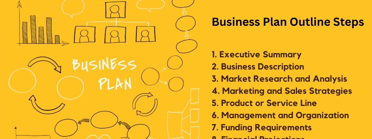 business plan outline steps 1. Executive Summary 2. Business Description 3. Market Research and Analysis 4. Marketing and Sales Strategies 5. Product or Service Line 6. Management and Organization 7. Funding Requirements 8. Financial Projections 9. Appendix