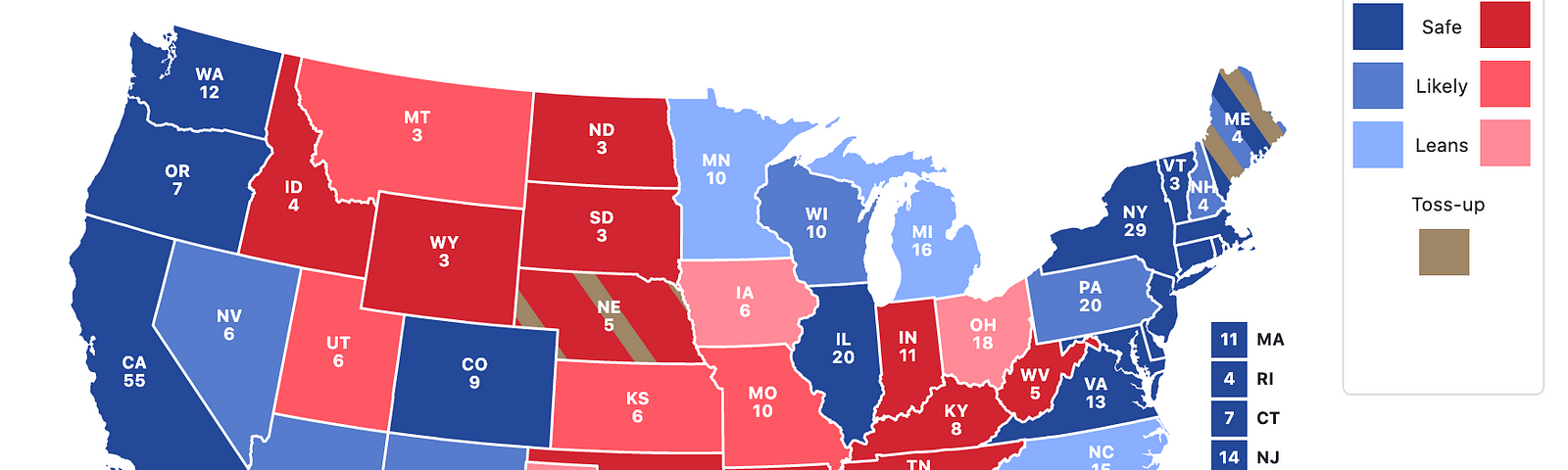 National state by state likelihood of Trump vs Biden winning Electoral College votes