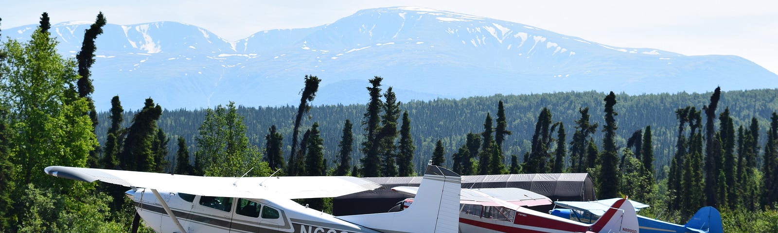 Parked Cessna planes in the Alaska.