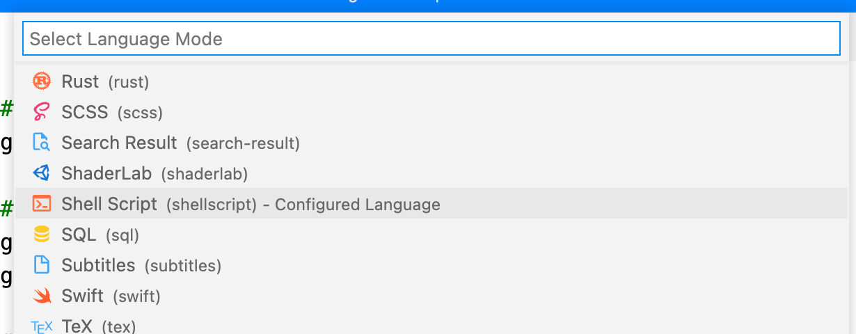 File type selector in VS Code