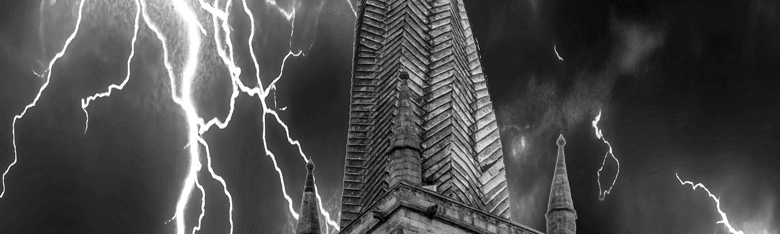 Lightning striking an old church
