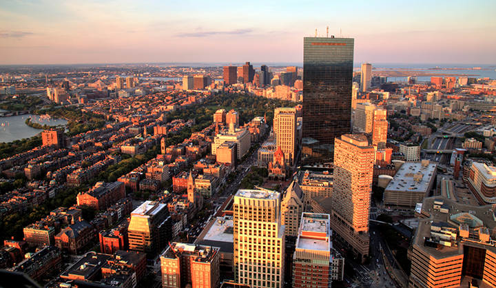 Arial image of Boston cityscape.