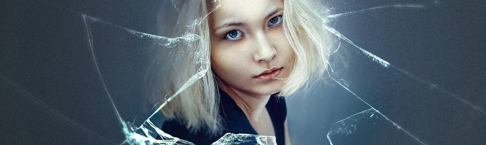 Image of blond girl and broken glass