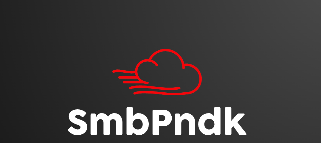 SmbPndk Logo, a cloud-like shape with red outline and white font colors.