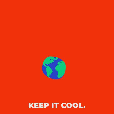 Animated gif of a hand making on ‘OK’ symbol around a rotating planet earth. Underneath text reads ‘Keep it cool’.