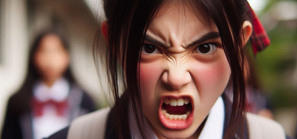 an asian girl in school uniform gone full angry mode