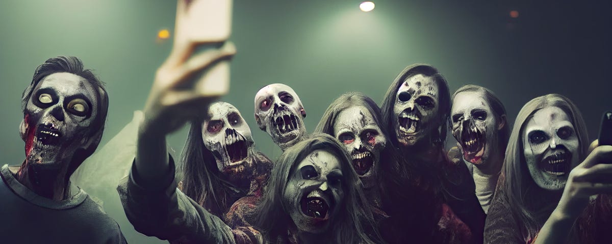 A group of zombies taking selfies