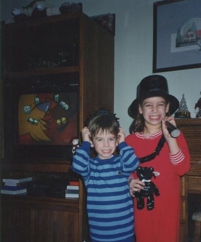 My brother and I being loud on New Year’s Eve in the 1990s with the Angry Beavers