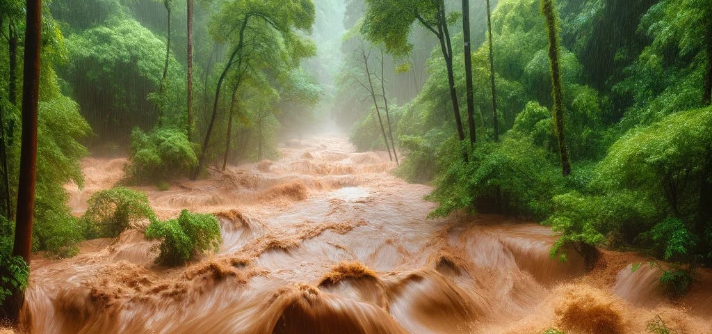 A roaring muddy river