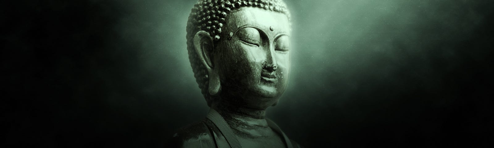 Buddha with black-green background.