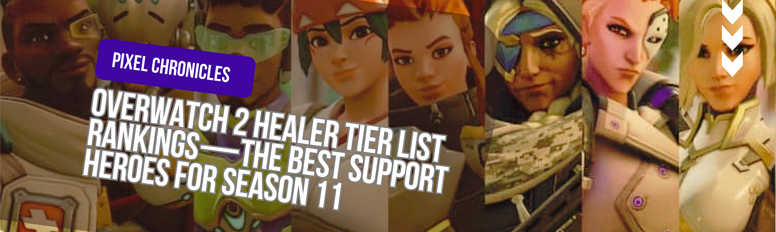 Overwatch 2 Season 11 Healer Tier List featuring top support heroes including Lucio, Kiriko, and Baptiste.