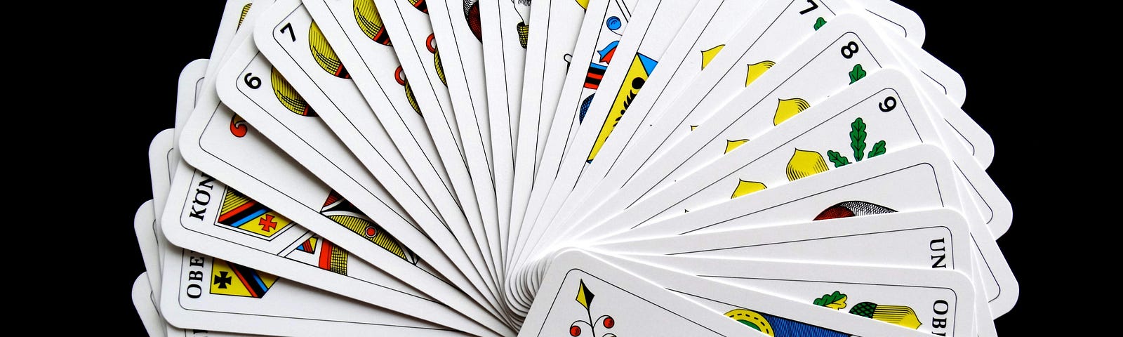 A spread suite of Tarot cards.