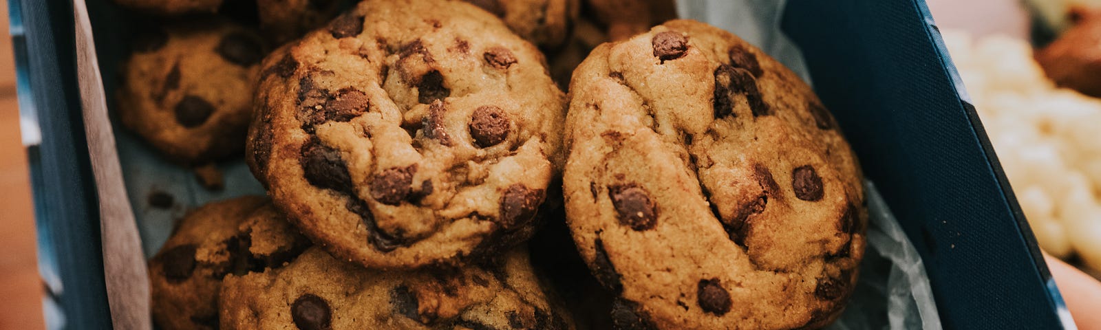 Image of chocolate chip cookies on a tray.